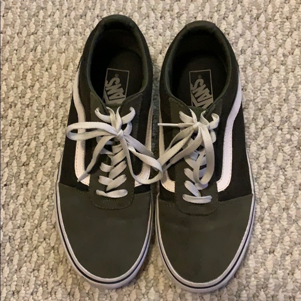Khaki green and white Vans